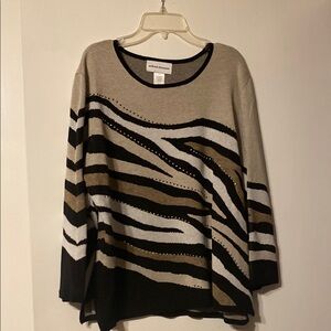 Alfred Dunner Zebra Print Sweater - Black, White, Tan